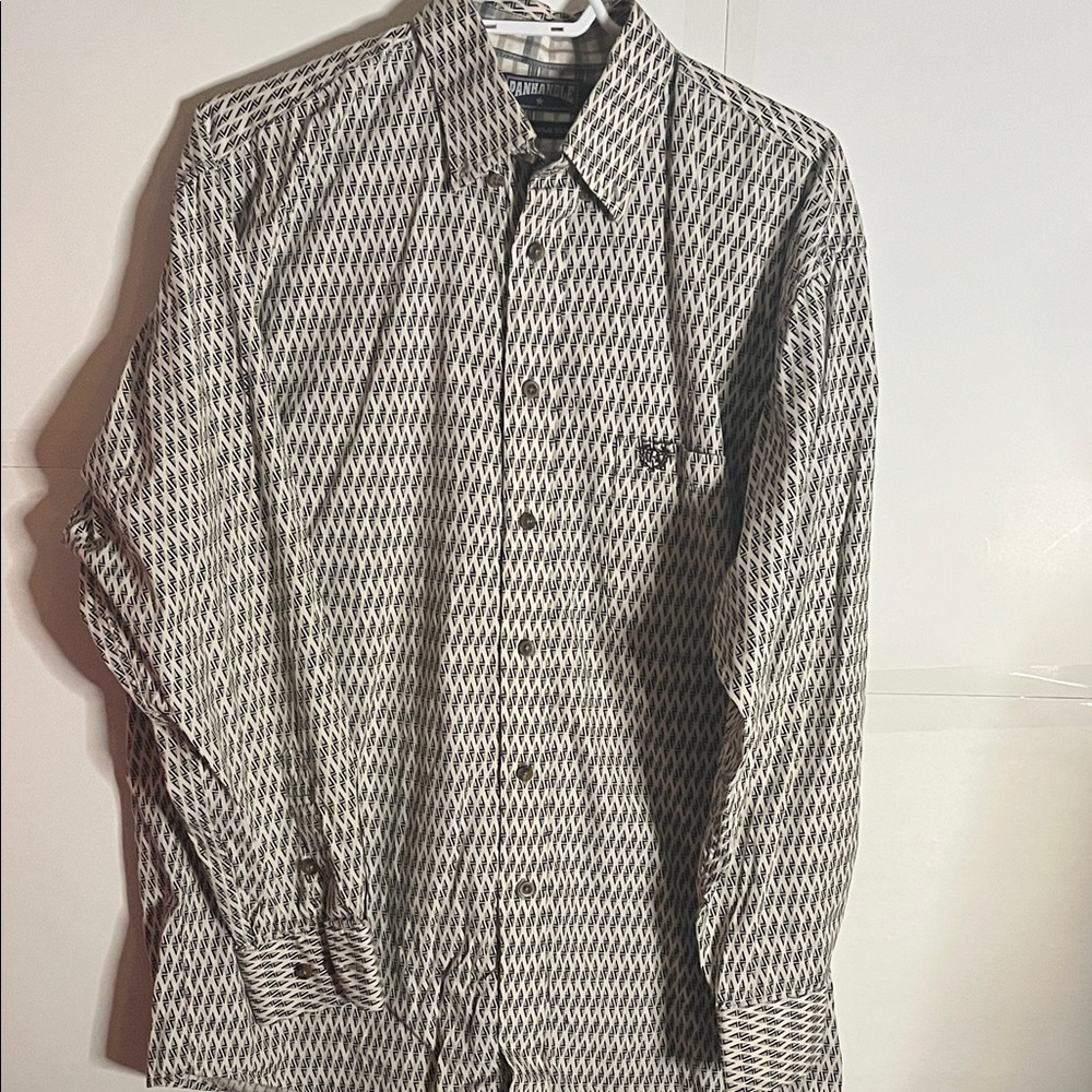 😄Panhandle slim dress shirt cotton geometric pattern medium